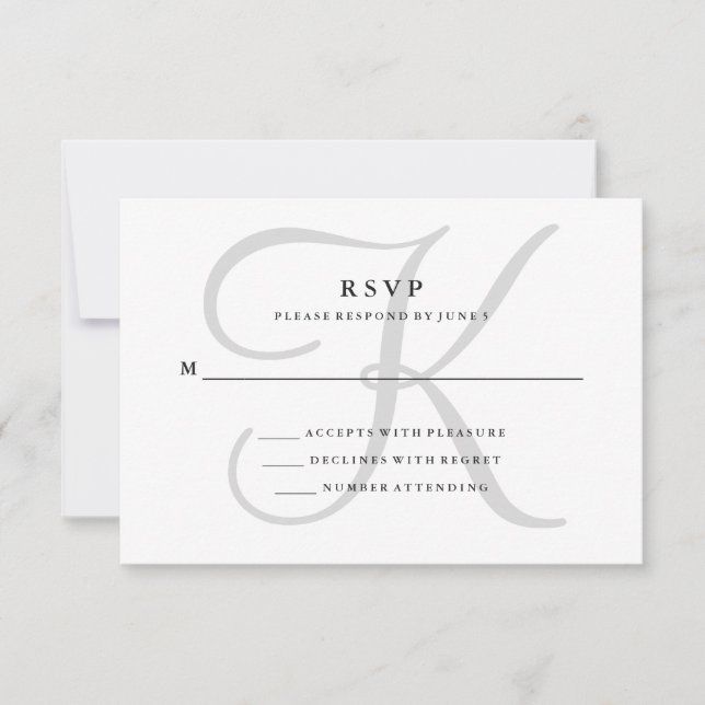 Modernes klassisches Monogramm in grauem UAWG RSVP Karte (Vorderseite)