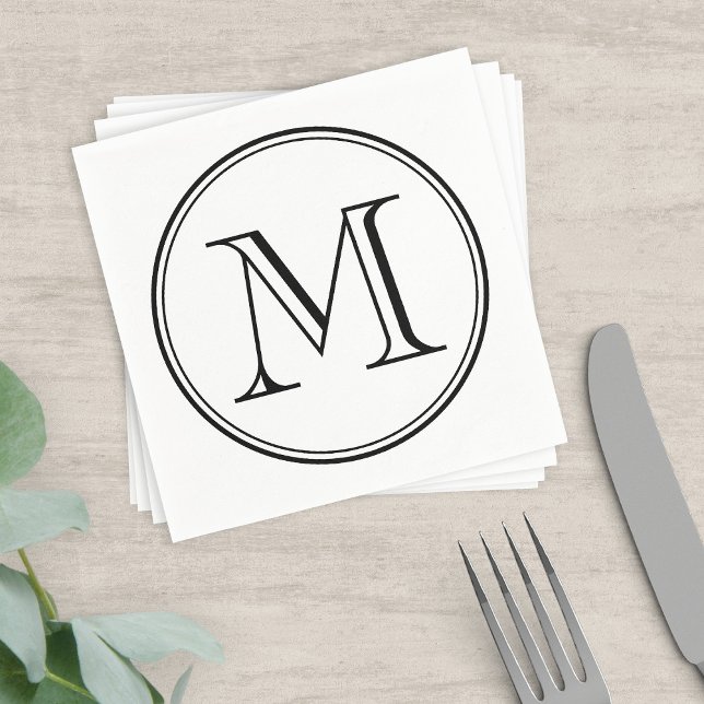 Modernes Klassisches Rundschwarzes Monogramm Serviette (Von Creator hochgeladen)