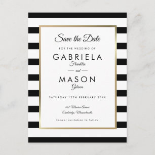 Modernes klassisches Stripe-Wedding-Foto Save the Postkarte