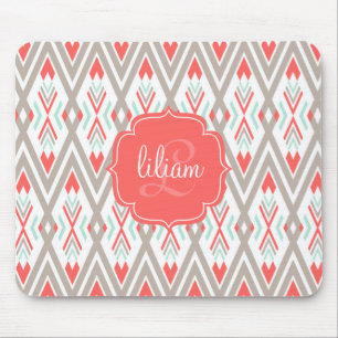 Modernes korallenrotes geometrisches Stammes- Mousepad