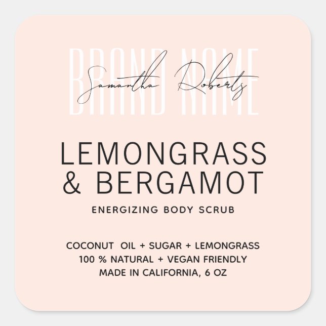 Modernes Körperpeeling pink verleiht Ihr Markenzei Quadratischer Aufkleber (Vorderseite)