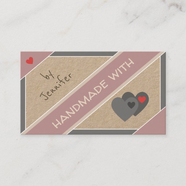 Modernes Kraftpapier handgefertigt mit Herz Visitenkarte (Vorderseite)