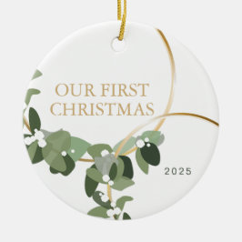 Modernes Kranz-Foto Unsere ersten Weihnachten Verh Keramik Ornament