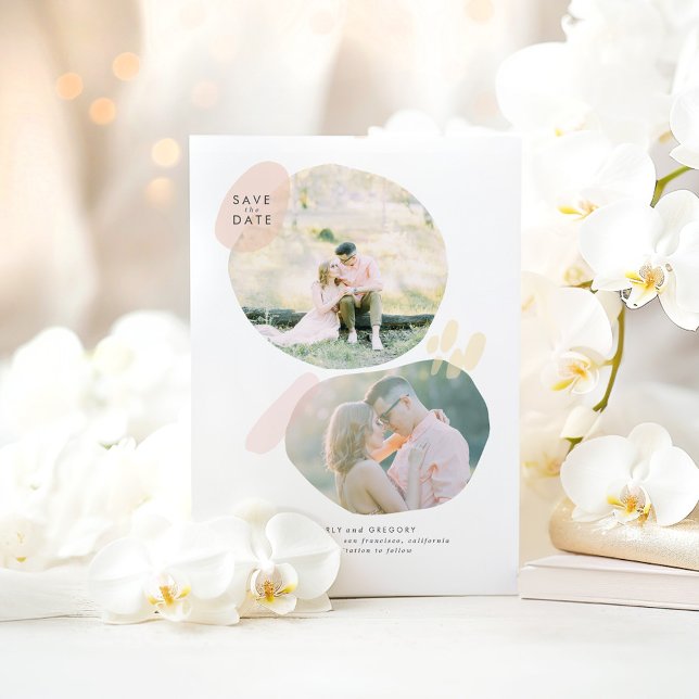 Modernes kreatives Abstraktes Save the Date Foto (Modern Save The Date Two Photos Card)
