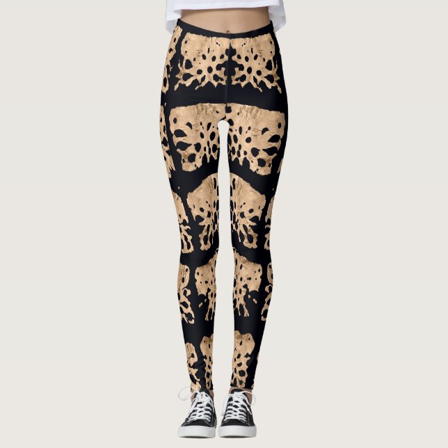 Modernes Krokodil-Muster in Rose Gold und Schwarz Leggings (Vorderseite)