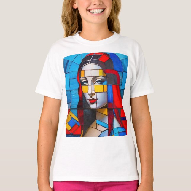 Modernes kubistisches Design von Mona T-Shirt (Vorderseite)