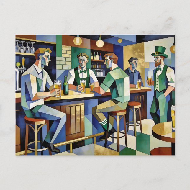 Modernes Kubistisches Irisches Pub Postkarte (Vorderseite)