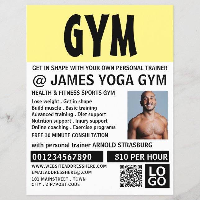Modernes Kühl, Personal Trainer, Gymnastikwerbung Flyer (Vorne)