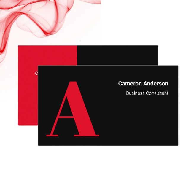 Modernes, kühne Rot Schwarz-weiß Minimal Beruflich Visitenkarte (bold monogram initial design)
