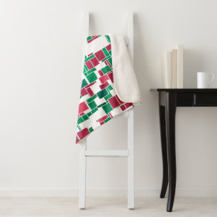 Modernes, kühne Rot und Grün Weihnachten Mondrian Sherpadecke