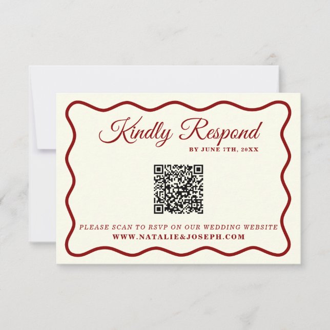Modernes, kühnes Ivory Retro Funky QR Code Wedding RSVP Karte (Vorderseite)