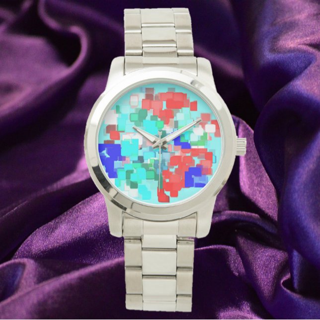 Modernes Künstlerisches Abstraktes Rotes Blau Armbanduhr (Von Creator hochgeladen)