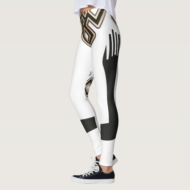 Modernes Künstlerisches Weißes Schwarzes Gold Leggings (Links)