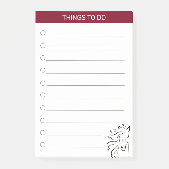 Modernes Kunstpferd in Bordeaux und Weiß Post-it Klebezettel (Vorderseite)