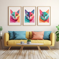 Modernes Kunstposter mit einer bunten Katze 1