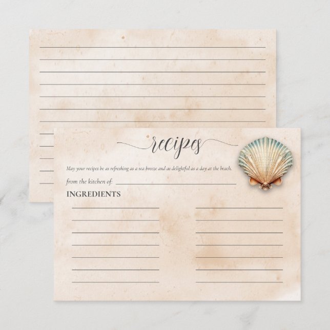 Modernes Küstenmeer - Sand-Brautparty Rezept Begleitkarte (Vorne/Hinten)
