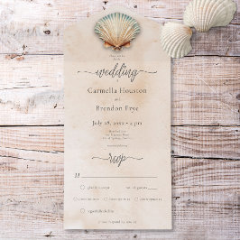 Modernes Küstenmeer - Seashell Sand Wasserfarben A All In One Einladung