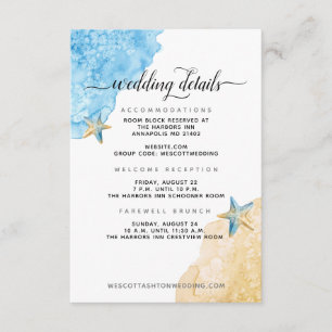 Modernes Küstenmeer und Sandstrand - Hochzeitsdeta Begleitkarte