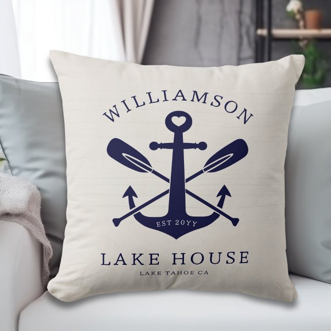 Modernes Lake House Familienname Anchor Oars Paddl Kissen (Von Creator hochgeladen)