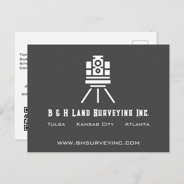 Modernes Land Surveyor QR Code Business Postkarte (Vorne/Hinten)