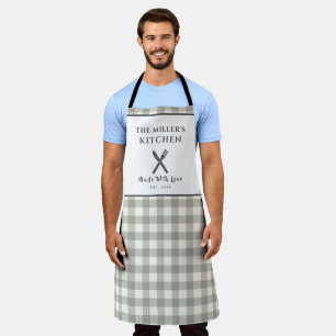 Modernes Landhaus Grau Gingham Personalisiert Schürze