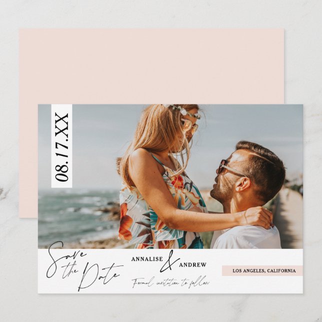 Modernes lässiges Foto mit rot-grünen Schriften Sa Save The Date (Vorne/Hinten)