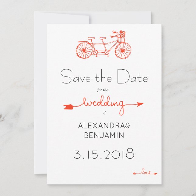Modernes lässiges Tandem-Fahrradhochzeitdatum gere Save The Date (Vorderseite)