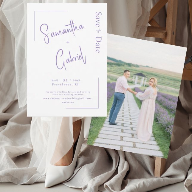 Modernes Lavendel Couple Foto Hochzeit retten das  Save The Date (Von Creator hochgeladen)