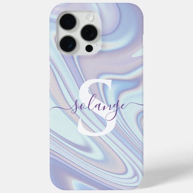 Modernes Lavendel Swirl Holographic Name Monogram Case-Mate iPhone Hülle (Rückseite)