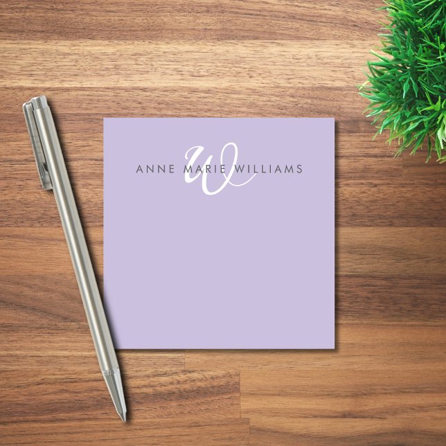 Modernes Lavendel-Weiß-Script-Monogramm Post-it Klebezettel (Von Creator hochgeladen)