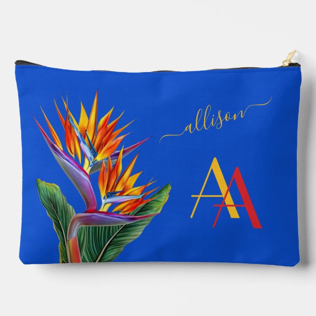Modernes, lebendiges Floral Name Custom Monogram Zubehörtasche (Rückseite)
