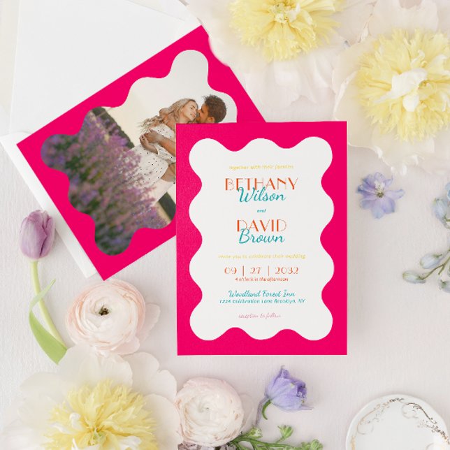 Modernes, lebendiges Magenta Aquamarin Wave Foto H Einladung (Von Creator hochgeladen)