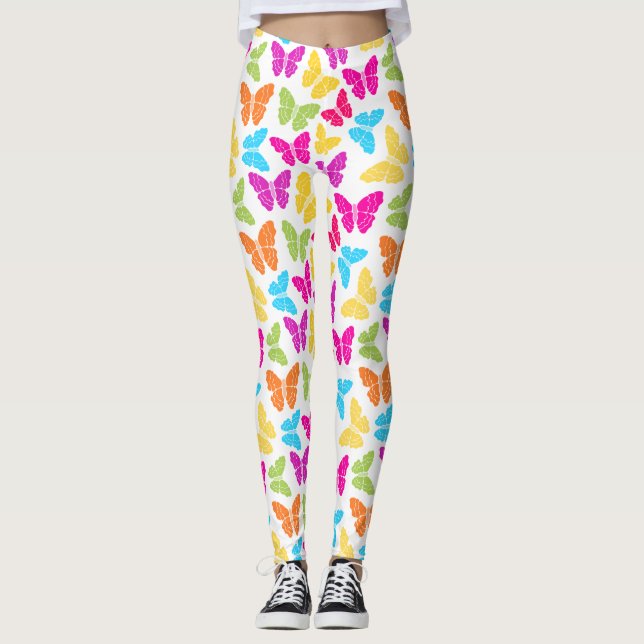 Modernes, lebendiges Rainbow Butterfly Niedliches  Leggings (Vorderseite)