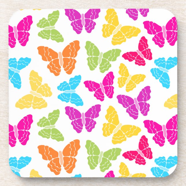 Modernes, lebendiges Rainbow Butterfly Niedliches  Untersetzer (Vorderseite)
