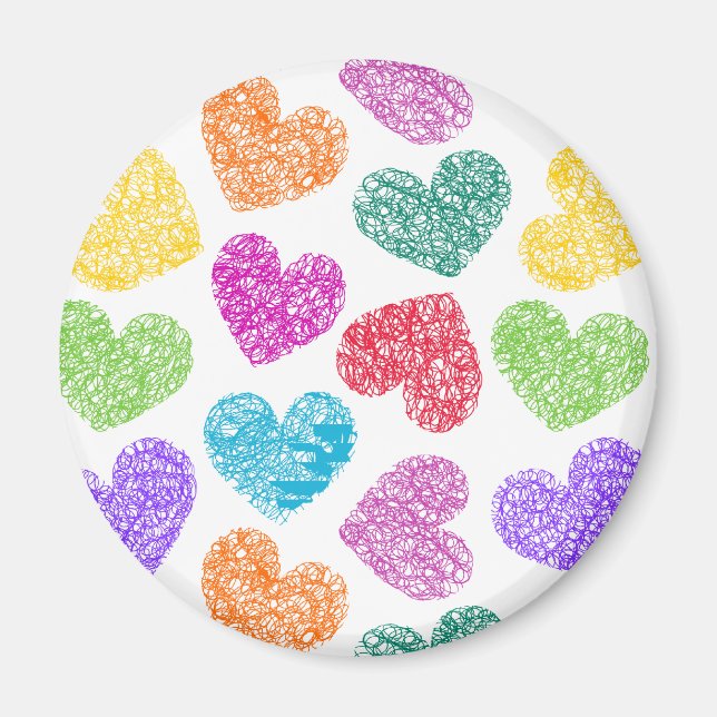Modernes, lebendiges Regenbogen Doodle Herz Niedli Magnet (Vorne)