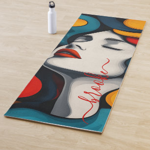 Modernes, lebendiges Retro-Gesicht Monogramm Yogamatte