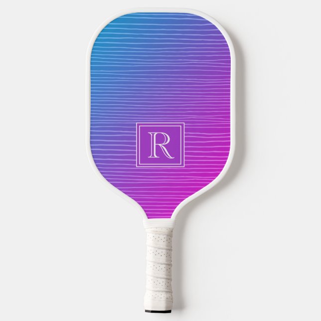 Modernes, lebendiges rosa blaues Farbenmonogramm Pickleball Schläger (Rückseite)