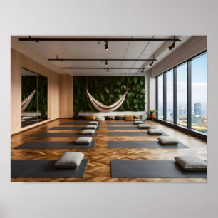 Modernes leeres Yoga Studio mit Parkettboden Poster