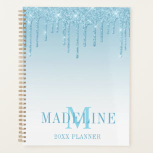 Modernes, leicht blauer Glitzer Monogram Planer