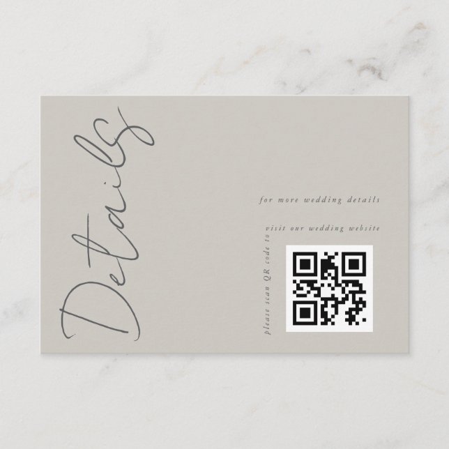 Modernes, leicht graues QR-Code für Hochzeiten Begleitkarte (Vorderseite)
