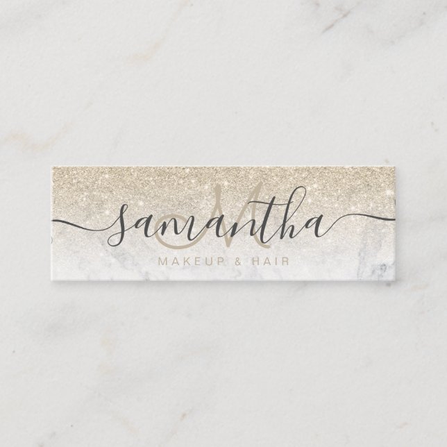 Modernes, leicht vergoldetes Glitzer Ober-Marmor-M Mini Visitenkarte (Vorderseite)