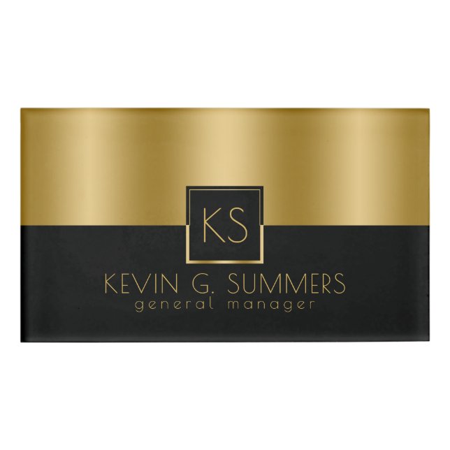 Modernes Leichtgold- und Schwarz-Geometrie-Design Namenschild (Vorderseite)