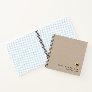 Modernes LeinenGold Monogramm Graph Paper Notizbuch