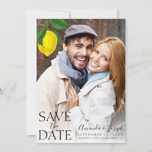 Modernes Lemon-Foto Save the Date Einladung (Vorderseite)