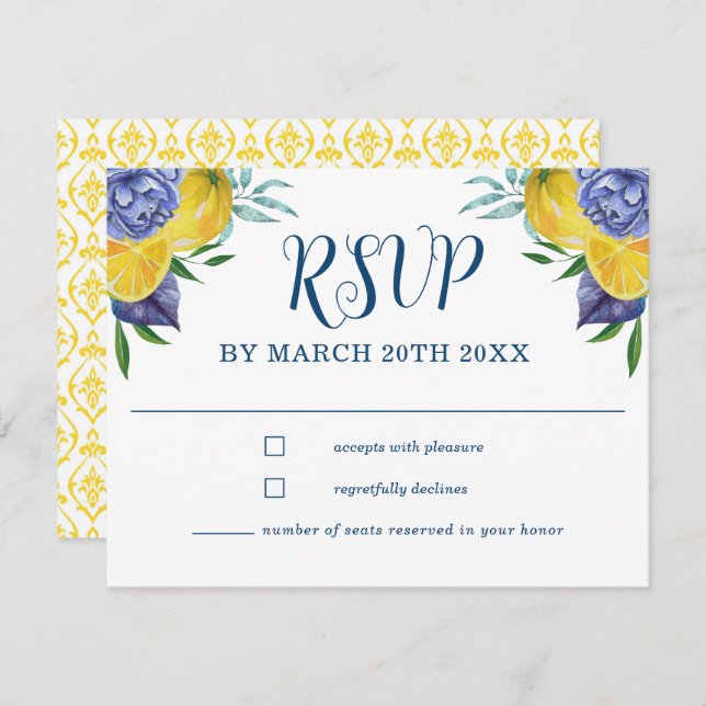 Modernes Lemon Summer Wedding RSVP (Vorne/Hinten)