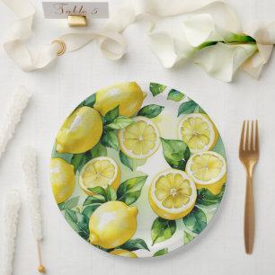 Modernes lemonblaues Blumenskript-Brautparty Pappteller