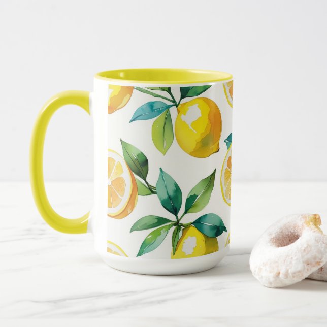 Modernes lemonblaues Blumenskript-Brautparty Tasse (Mit Donut)
