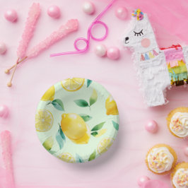 Modernes lemongelbes Blumenskript-Brautparty Pappteller