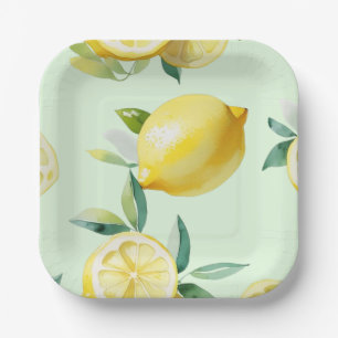 Modernes lemongelbes Blumenskript-Brautparty Pappteller