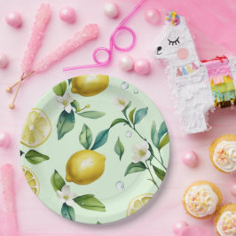 Modernes lemongelbes Blumenskript-Brautparty Pappteller